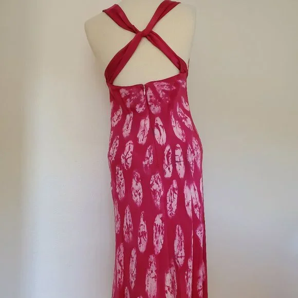 Pink Short cocktail Dress bridesmaid party beach resort summer silk halter midi